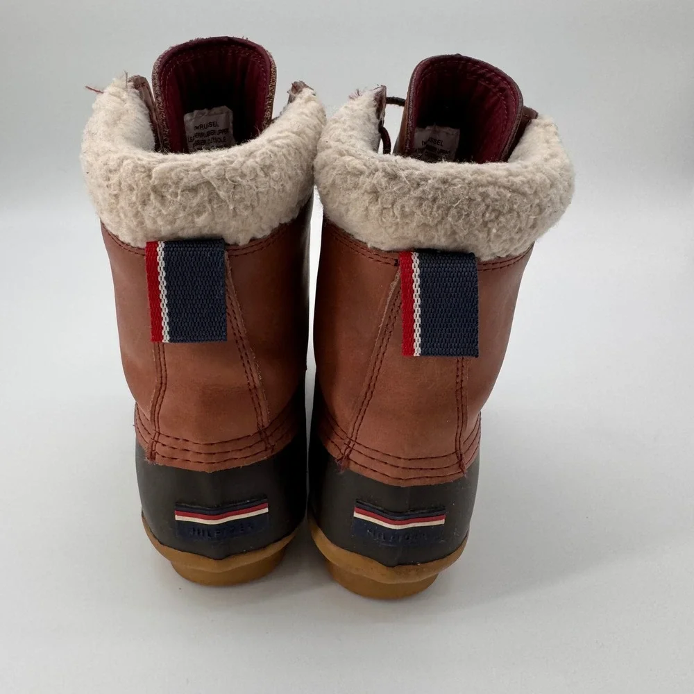 Tommy Hilfiger Women's TW Russel Duck Boots Fur Lined Leather Brown 6 Snow‎ Rain